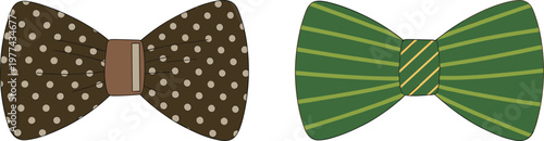 Set of patterned bow ties including polka dots and stripes, vector illustration for fashion