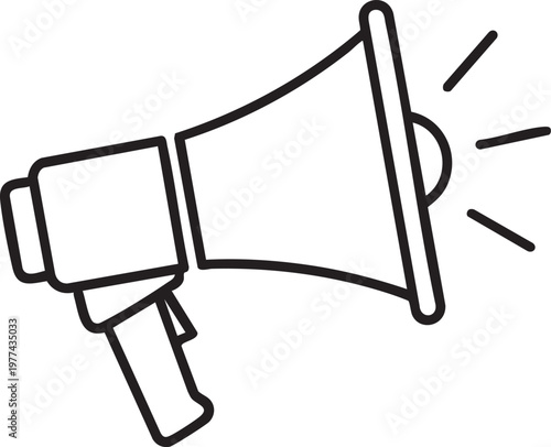 A black and white illustration of a handheld megaphone amplifying sound waves