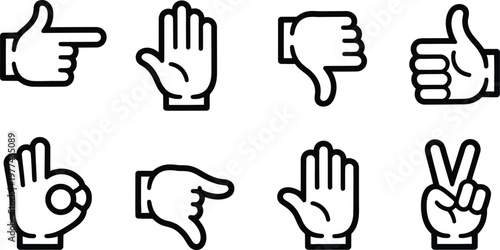 Various hand gesture representing direction approval disapproval and communication