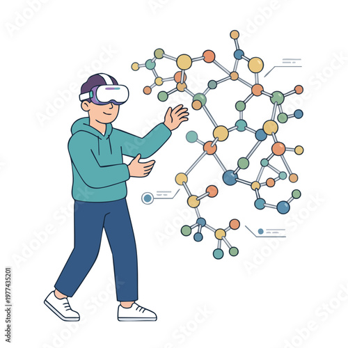 Young person exploring molecular structure with virtual reality headset 1.