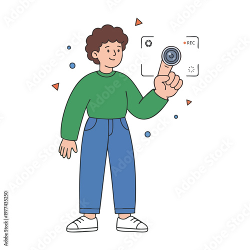 Young Person Holding Camera Lens Interacting with Technology.