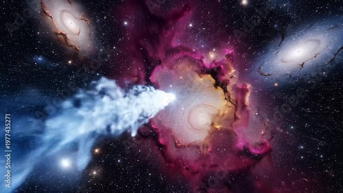 Deep space galaxy with white comet beam