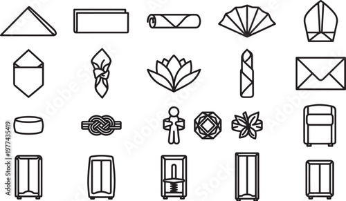 A collection of clean, minimalist vector icons capturing a variety of paper designs and shapes. A visual study in forms, each icon, meticulously crafted.