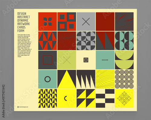 Abstract geometrical pattern. Mosaic. Art composition. Cover design template. Copy space. Vector illustration for brochure, poster, card, presentation, flyer, planner, diary, notebook or notepad.