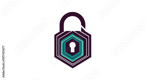 Modern Geometric Padlock Icon With Hexagonal Layers And Keyhole Symbol