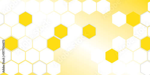 Abstract pattern seamless yellow hexagon honeycombs on a white background. Honey comb background pattern symbol vector design. eps 10