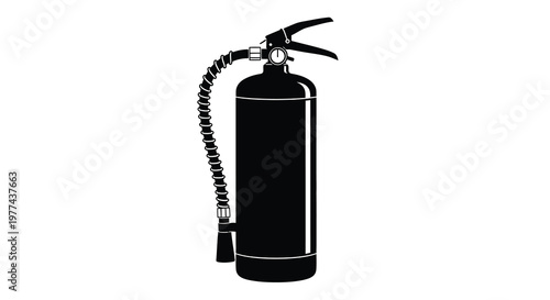 A black and white illustration depicts a standard fire extinguisher showcasing safety equipment high quality professional