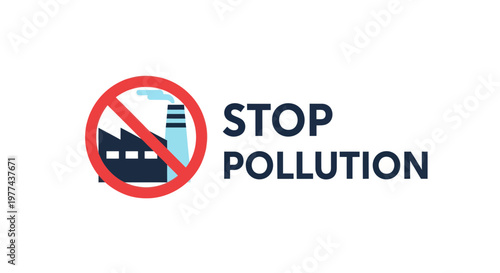 Stop pollution concept with prohibited industrial factory icon on white background