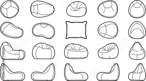 An array of Beanbag chair illustration, offering a stylish and relaxed seating solution for interior design.
