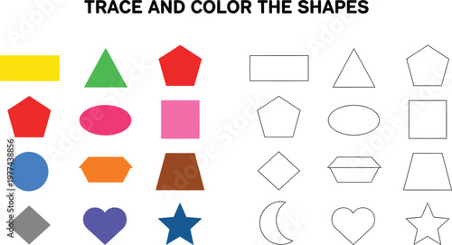 Title shapes coloring page for kids trace and color fun in a coloring book description educational