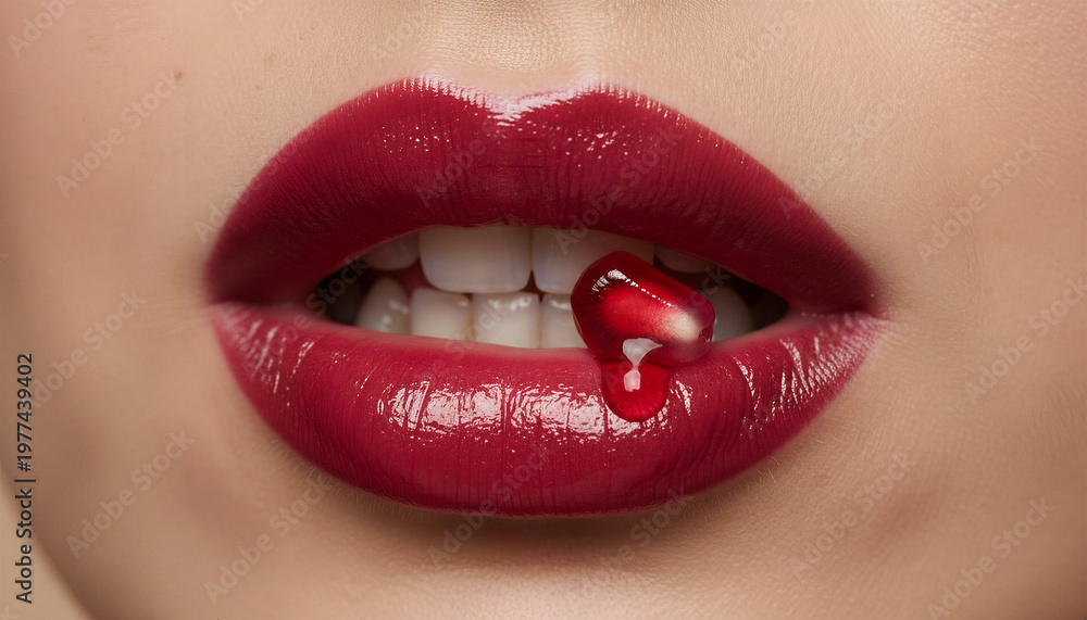Fototapeta premium Crimson Kiss: Pomegranate Seed - High-End Beauty and Food Photography