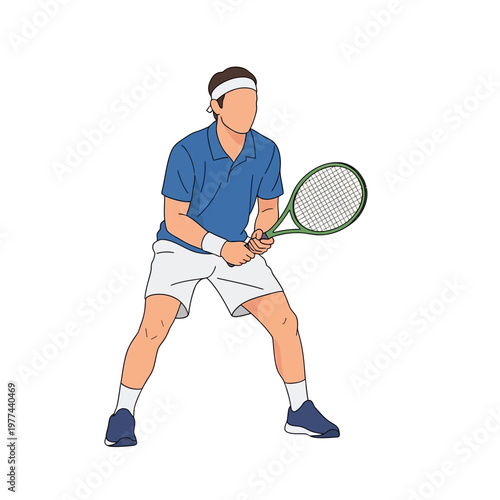 Tennis Player Ready to Serve, Athlete Holding Racquet on White Background