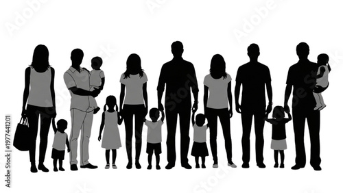 Family of people standing together in vector CAD illustration