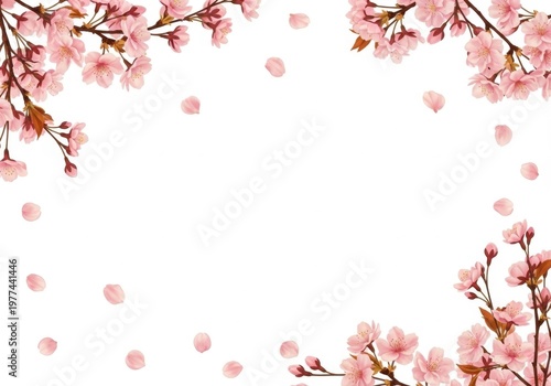 Cherry blossom branches with falling petals