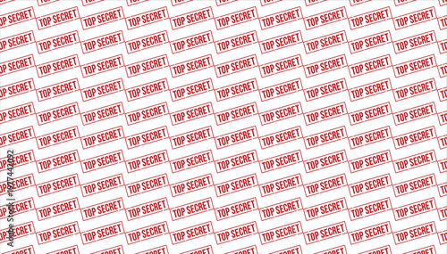 Top Secret red diagonal text pattern on dark background, Red confidential stamp pattern for mystery and espionage design, editable vector template
