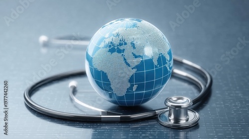 Digital Globe with Stethoscope Illustration Representing Global Healthcare and Medicine Concepts