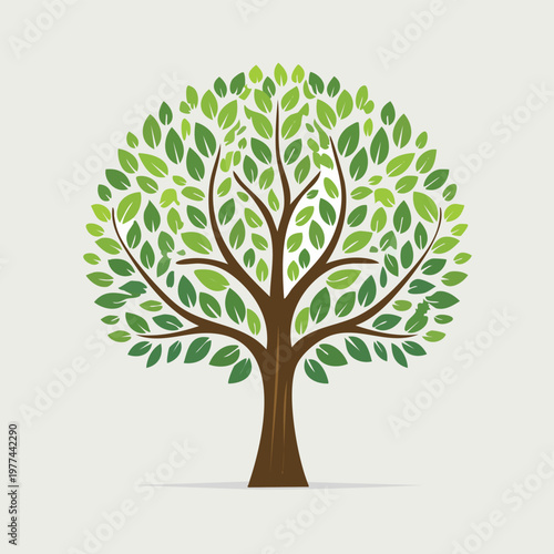 Tree with dense green leaves and dark brown trunk providing essential scale elements for, plant life