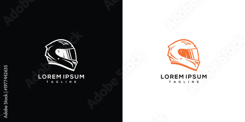 Minimalist Motorcycle Racing Helmet Logo Design Concept in Two Color Schemes