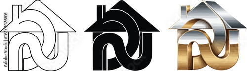 Intertwined house and infinity loop logo representing home security and endless possibilities vector illustration on white