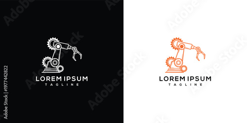 Modern Robotic Arm Logo Design with Integrated Gears - Industrial Automation and AI Concept