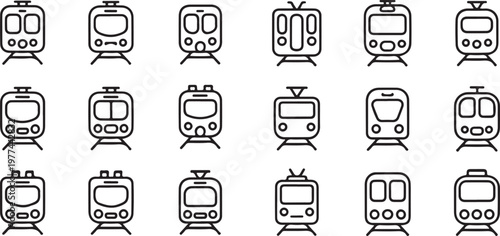 Urban Transportation Icon Collection: A meticulously curated array of train icons, perfect for representing diverse aspects of urban transit and commuting.