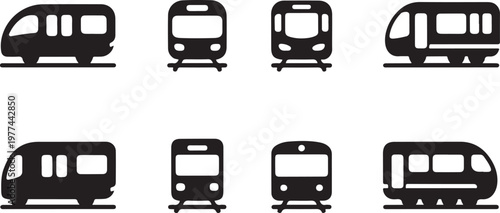 Train silhouettes: a collection of stylish train silhouettes, perfect for illustrating the essence of rail travel and transport. 
