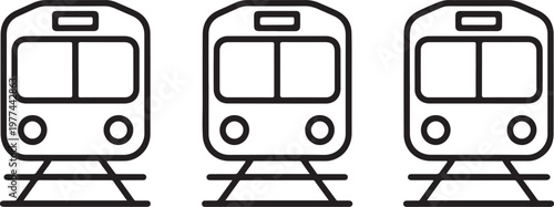 Line of Commuters: A stark illustration of three passenger trains poised on parallel tracks, showcasing the essence of modern transportation. 
