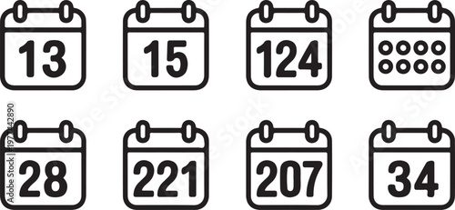 Calendars in Arrangement: A collection of distinct calendars, each marked with unique dates, arranged in an organized display, symbolizing the passage of time and the importance of scheduling.