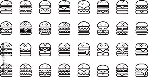 Burger Mania: A collection of various meticulously designed burger illustrations, showcasing the diversity of a fast food favorite.