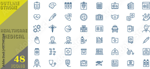 48 Editable Stroke Professional Hospital and Medical Healthcare Icons Collection