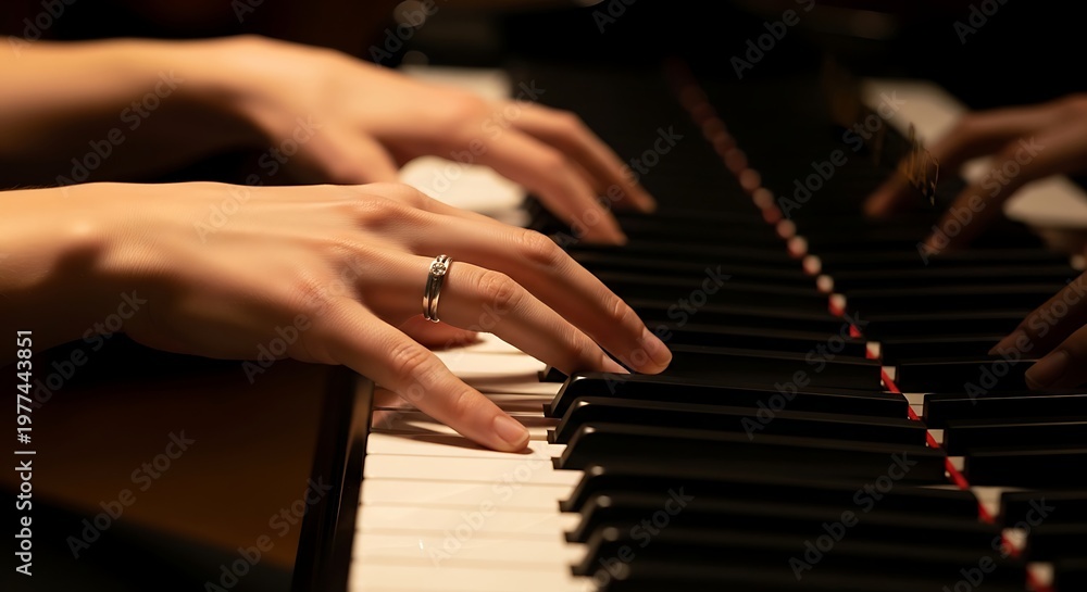 Fototapeta premium Hands gracefully playing the piano, capturing the essence of music and artistry