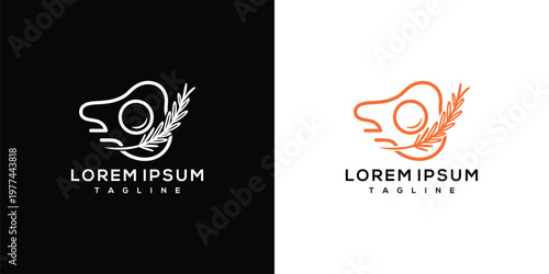 Minimalist Fried Egg and Wheat Stalk Line Art Logo for Food and Breakfast