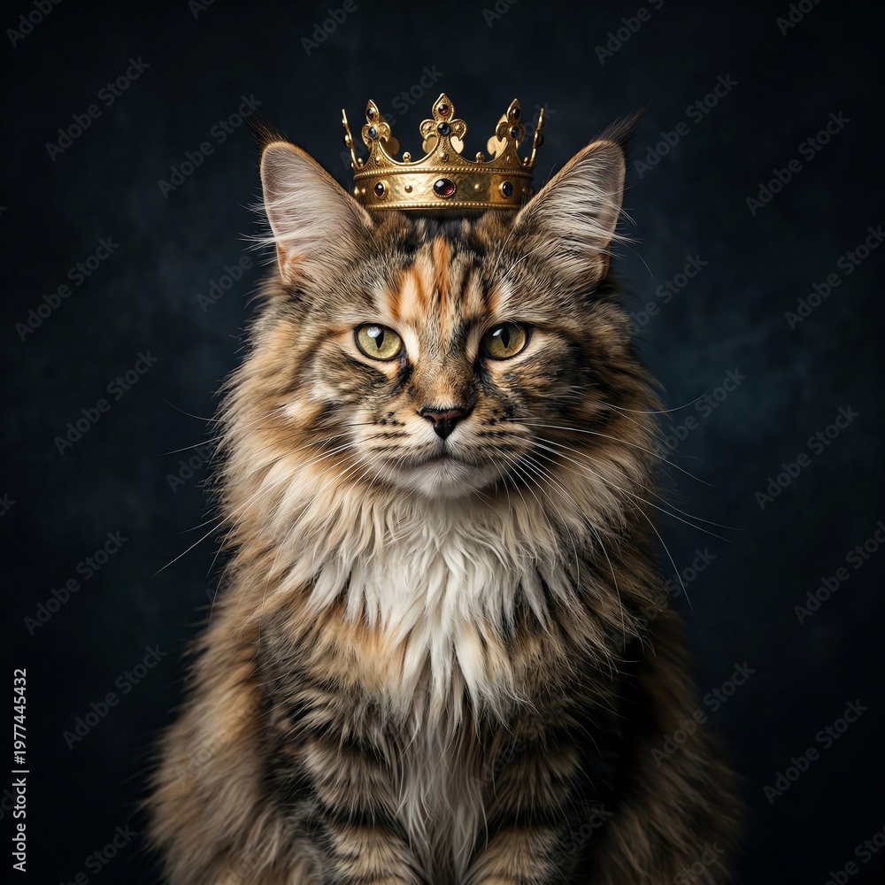 Fototapeta premium Majestic Maine Coon Cat Wearing a Golden Crown