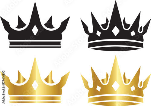 Crown vector illustration set, royalty and luxury icons.