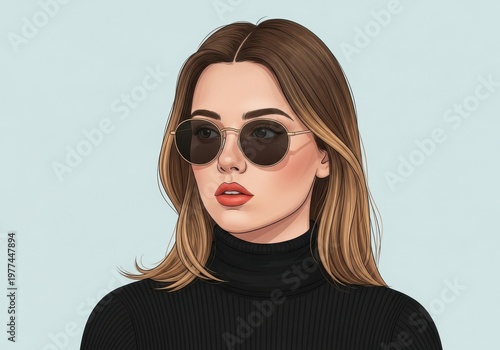 Illustration of a stylish young woman wearing sunglasses