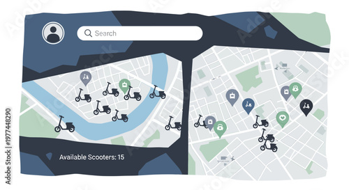 City bike sharing system map with available bicycles