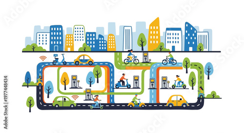 City infrastructure and transportation concept with eco-friendly modes