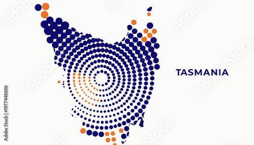 Tasmania map illustration with spiral dot pattern