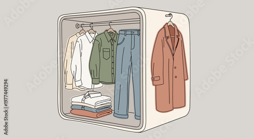 Clothing and accessories in a closet