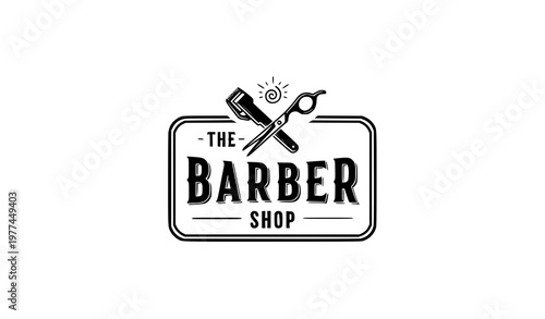 Modern retro barber shop logo clipper scissors vector