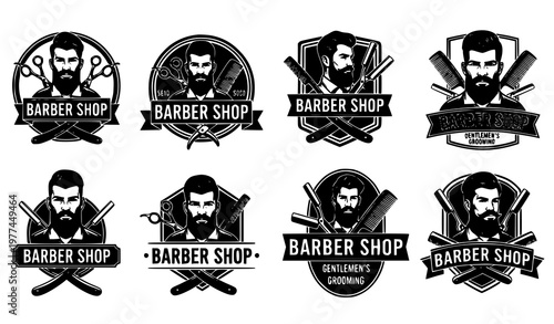 Vintage barber logo set bearded man badge EPS10 vector