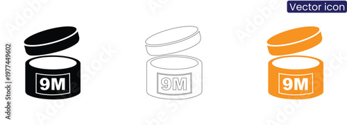 9M pencil lead container icons in black, Line art, And orange on white background