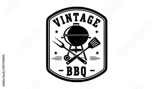 Vintage barbecue grill crossed tools logo vector design