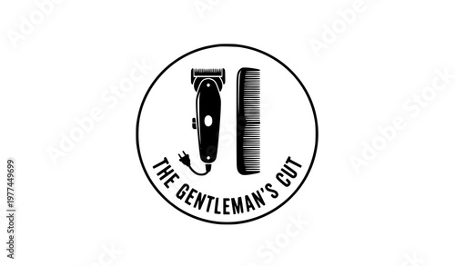 Minimal vintage barber shop logo clipper comb vector