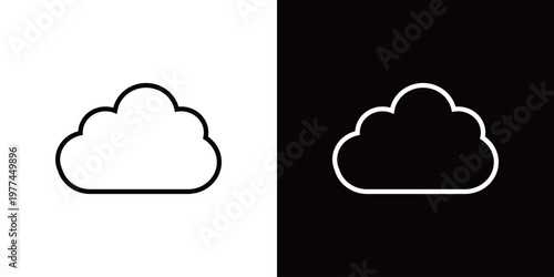 雲のラインアイコン。白い線と黒い線のモノクロベクターイラストセット