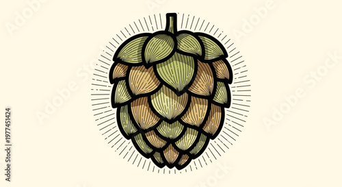 Retro engraving style emblem featuring a hop cone