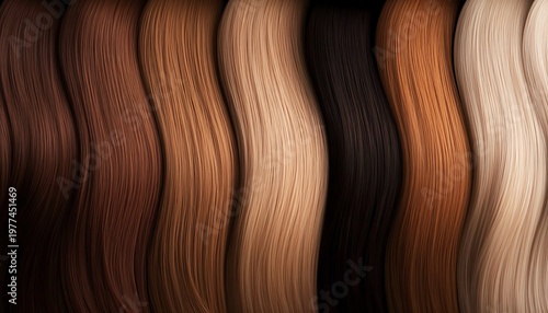 Flowing waves of natural hair color tones in smooth gradient patterns, showcasing beauty, texture variation, and modern cosmetic or salon branding concepts