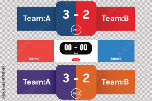 Football scoreboard layout set for soccer matches and sports broadcast vector illustration.