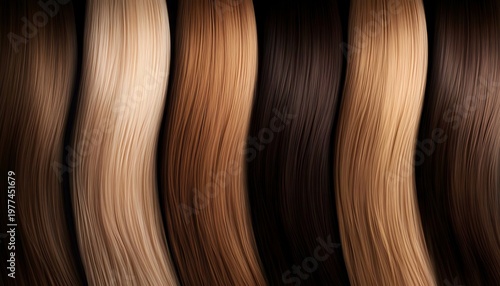 Flowing waves of natural hair color tones in smooth gradient patterns, showcasing beauty, texture variation, and modern cosmetic or salon branding concepts