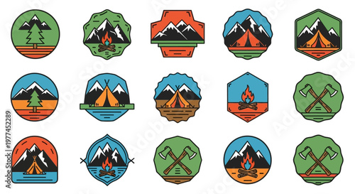 Retro Outdoor Logo Badges Mountains, Camping, and Adventure Icons